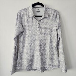 Adidas Golf gray white geometric print athletic 1/4 button pullover womens sz‎ S